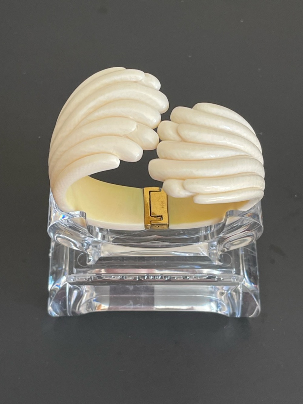 Vintage gold over silver hand carved genuine Ivory bangle bracelet. - Picture 2 of 14